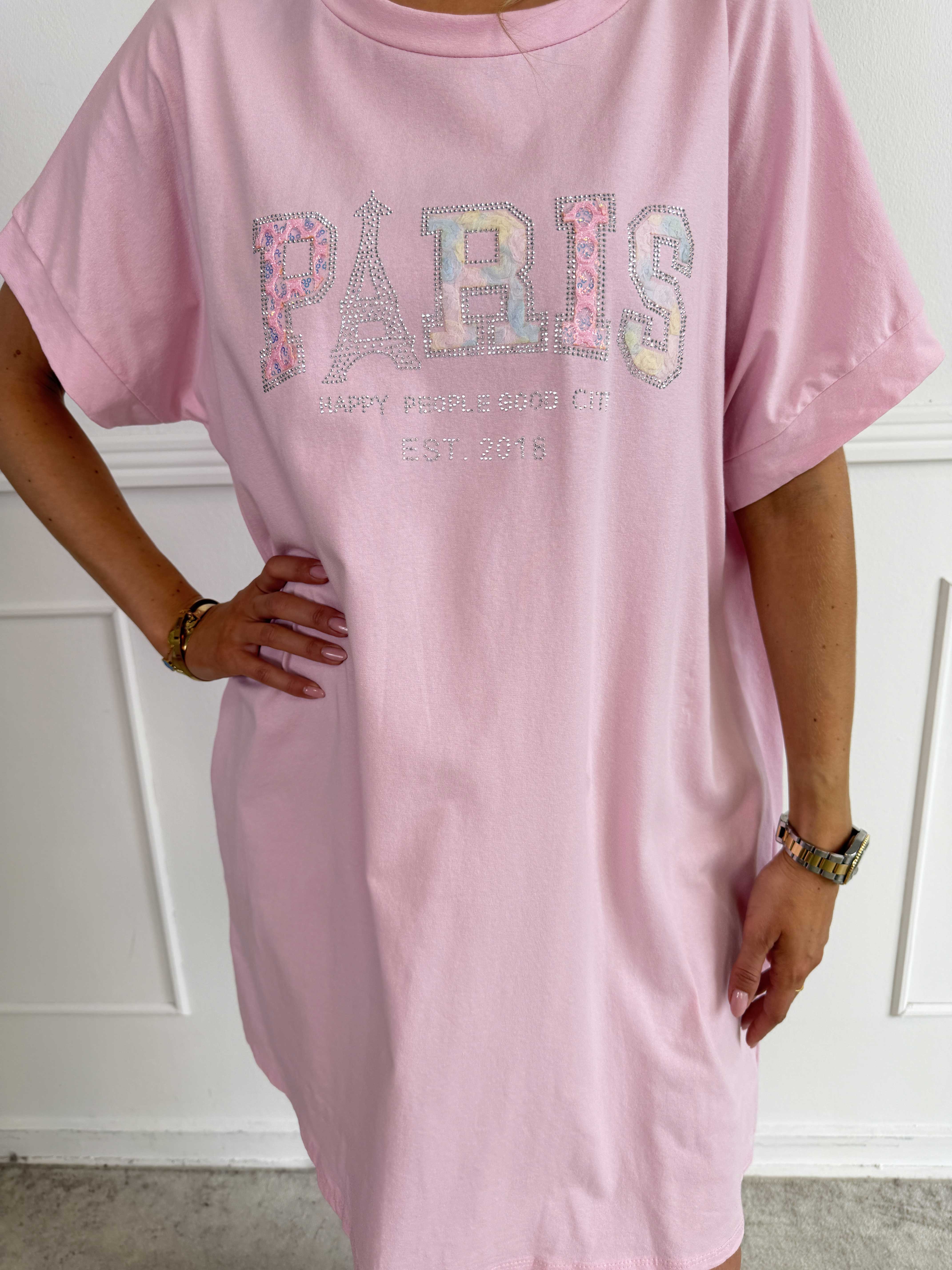 Milla - T-shirtkjole i bomuld med Paris stående med similisten